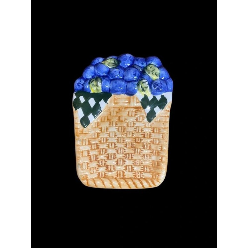 Vtg blueberries in basket ceramic spoon rest